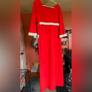 Vintage red and white maxi dress size 4-6 bell sleeve 1960s